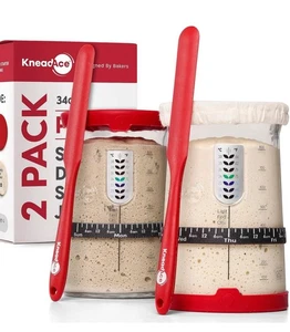Pro Sourdough Starter Kit Kneadace 2 Pack 34 oz Jars Lids Trackers Homemade - Picture 1 of 7