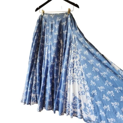Maxi Falda Suave Surroundings Talla 2XL Azul Blanco Floral Plisada 100% Algodón Foto 1 de 4
