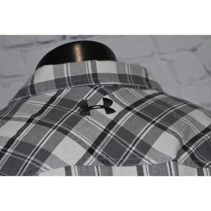 Under Armour Button Down Shirt Mens Size Large Camping Hiking Gray Plaids Cotton - Picture 1 of 7