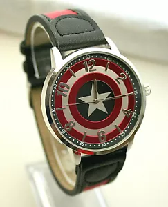 Marvel Comics Captain America Schild Kleid Uhr Herren Neu Neu Neu Aus altem Lagerbestand 2-farbiges Armband - Bild 1 von 8