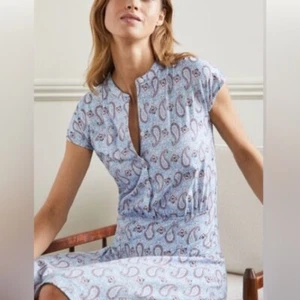BODEN Flippy Jersey Dress Cap Sleeve Paisley Floral Blue Brown Sz 6R - Picture 1 of 13
