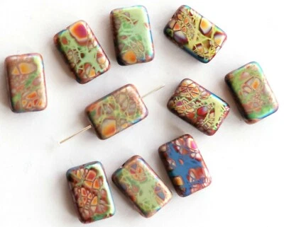 4 CZECH PRESSED GLASS METALLIC RECTANGLE / LOZENGE BEADS, 12 x 8 MM - Image 1 of 4