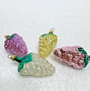 Lot 4 Blown Glass Purple Pink Yellow Grapes Vintage Christmas Ornament Colum bia - Picture 1 of 7