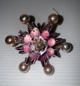 Vintage MCM Pink Atomic Starburst  Christmas Foil Ornament Retro W/ Glass Balls - Picture 1 of 6