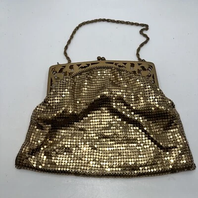 vintage Whiting & Davis Co ladies mesh bag purse gold chainmail metal - Image 1 of 4