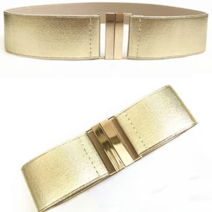 Damen Taillengürtel Gold Silber Elastischer Stretchbund Gold Metallschnallenband - Bild 1 von 14