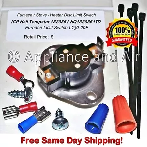 ICP Heil Tempstar Furnace Limit Switch L230-20F 1320361 HQ1320361TD Ships TODAY! - Picture 1 of 7