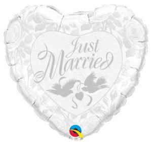 Just Married Pearl White & Silver Heart Shape 18" Foil Balloon (Non-Packaged)