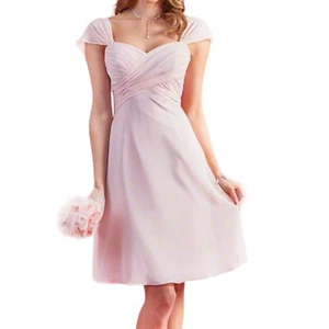 Abito ALFRED ANGELO rosa chiffon aderente e svasato scollo a cuore cappuccio manica 12 - Foto 1 di 10
