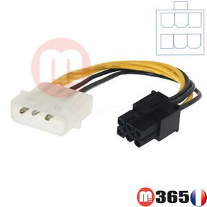 Câble Adaptateur MOLEX IDE  à 6 pins alimentation carte graphique PCI-E 6 mâle 