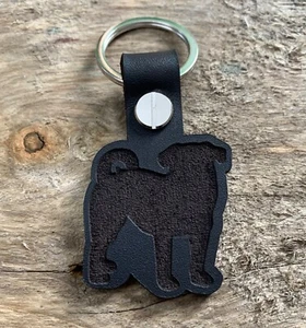 Llavero de cuero criador de perro Pug llavero regalo negro - Imagen 1 de 2
