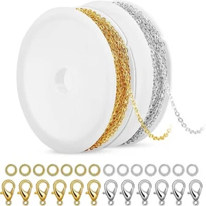 "20 Feet Chains for Jewelry Making, Necklace Chains with Lobster Clasps and Jump - Picture 1 of 21