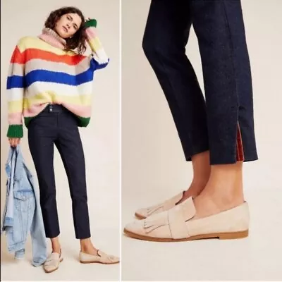 Anthropologie The Essential Slim Velvet Trim Cropped Trousers Sz 10 US - Image 1 of 4