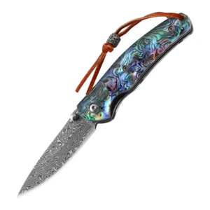 Damascus Blade Pocket Folding Knife Resin Handle Outdoor EDC Pocket Camping Tool - Picture 1 of 9