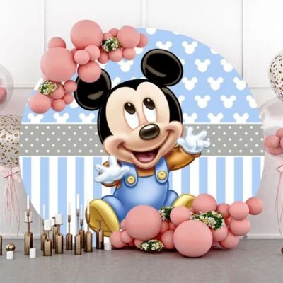 Round Mickey Mouse Baby Shower Birthday Backdrop Background Photo Party Decor - Image 1 of 4