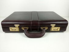 Vintage Brown Italian Leather Slim Attache Case w/ 2 combinations barrel locks