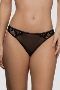 $62 Maison Lejaby Women's Black Sin Embroidered Low Rise Thong Briefs Size Large - Picture 1 of 2
