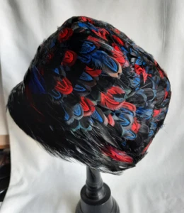 Vintage 1940's Black Feather Pillbox Style Hat by Terry Sales - Picture 1 of 7