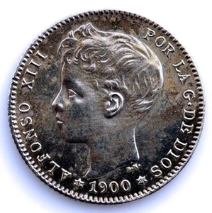 SC. Spain-Alfonso XIII 1 Peseta 1900*19-00 SMV. Madrid. EBC-/EBC. Plata 5 g. - Picture 1 of 2