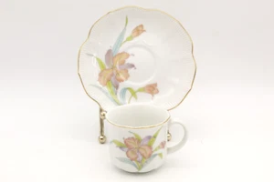 Pfirsich Orchideen Tasse und Untertasse Demitasse Otagiri japanisches Porzellan gerippt Tee - Bild 1 von 11