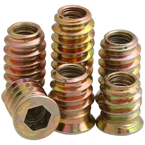 M6 M8 M10 Furniture Hex Drive Flat Head Nuts Screw Threaded For Wood Insert - Picture 1 of 12