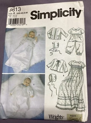 Simplicity Sewing Pattern 5813 Baby Christening Gown Jacket & Bonnet Size XXS-M - Image 1 of 4