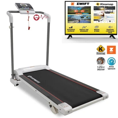 TAPIS ROULANT ELETTRICO PIEGHEVOLE 12KM/H KINOMAP ZWIFT BLUETOOTH CARDIO FITNESS - Immagine 1 di 4