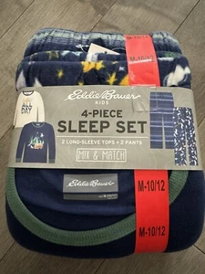 NEW EDDIE BAUER KIDS 4-PC BOYS SLEEP SET SIZE M 10/12 2 Tops + 2 Pants - Picture 1 of 2