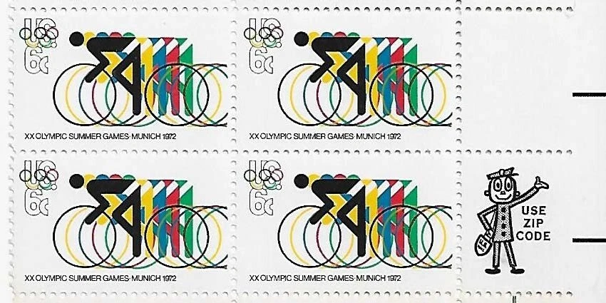 US XX Juegos Olímpicos de Verano Munich 1972 6c sello cremallera bloque de 4 Scott #1460 Foto 1 de 1