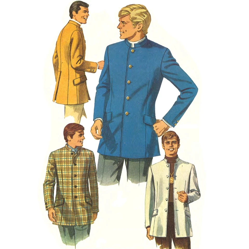 Vintage 1960s Pattern, Men's Nehru Jacket, The Beatles - Multi-sizes - Image 1 of 1