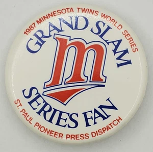 Vintage 1987 MN Twins Grand Slam Series Fan  Pinback Button  World Series Press - Picture 1 of 3