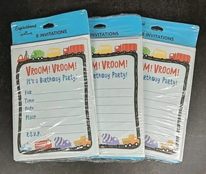 VROOM! Birthday Party Invitations Hallmark Expressions Card & Envelopes 3 pack - Picture 1 of 18