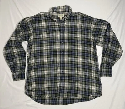 Camisa de algodón de franela escocesa LL Bean con botones para hombre grande azul/blanco a cuadros Foto 1 de 4
