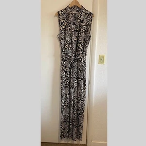 Calvin Klein Sleeveless Animal Print Jumpsuit XL Belted Zip Front Wide Leg - Picture 1 of 13