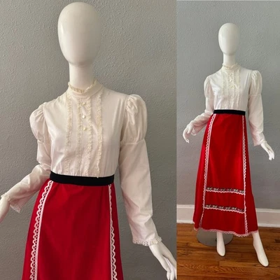 Винтажный 60-х слоновой кости высоты шеи Mod красный бархат юбка макси платье M/L - Изображение 1 из 4