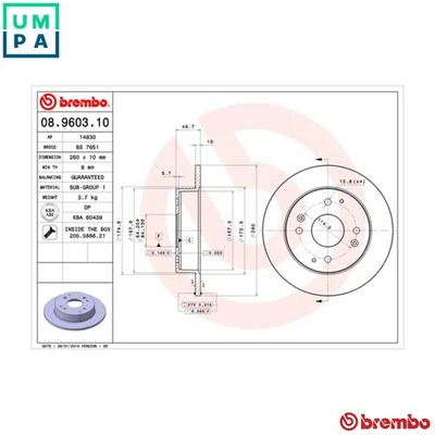 2x BRAKE DISC 08.9603.10 FOR ROVER H 23 A3 2.3L 20T2N/T4G 2.0L F 18 A3 1.9L 4cyl - Image 1 of 4