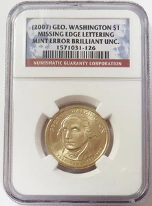 2007 MISSING EDGE LETTERING ERROR GEORGE WASHINGTON NGC BRILLIANT UNCIRCULATED - Picture 1 of 2