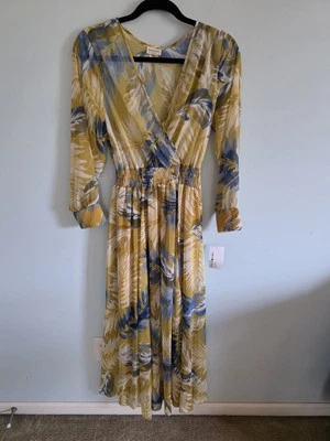 Maxi Vestido En Focus Studio Tropical Floral Envolvente Manga Larga Amarillo Talla 8 Foto 1 de 4