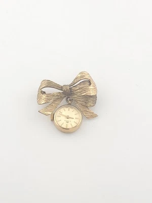 Bucherer Swiss Made VTG Gold Tone Bow Pendant Watch Pin - Image 1 of 4