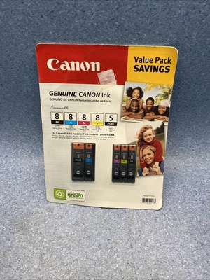 NEW Genuine Canon Ink Value Pack 8BK 8C 8M 8Y 5PGBK OEM Sealed Article #215103 - Image 1 of 4