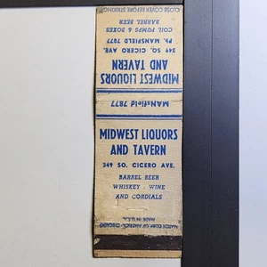 Midwest Liquors and Tavern Chicago Vintage 349 So Cicero Ave Matchbook - Foto 1 di 3