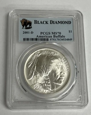 2001 D $1 American Buffalo Commemorative Silver Dollar PCGS MS70 Black Diamond - Image 1 of 4