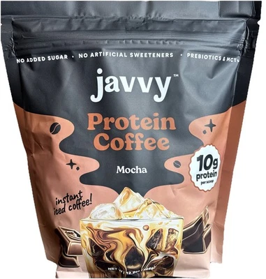 JAVVY~PROTEÍNA CAFÉ~10G PROTEÍNA POR CUCHARADA~MOCA~ 12,9 OZ  Foto 1 de 4