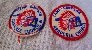 Parches de Boy Scouts Camp Simpson Arbuckle Council de colección, 1976, Oklahoma - Imagen 1 de 2