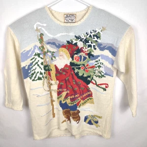 Suéter grande de Navidad vintage de los años 80 reliquia coleccionables Santa en la nieve - Imagen 1 de 5