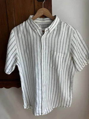 Everlane Men's Linen M Shirt Black White Stripes Button Down Short Sleeve Pocket - Image 1 of 4