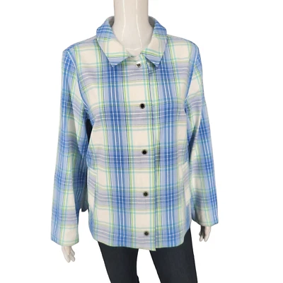 Chaqueta Isaac Mizrahi Live Always Isaac a Cuadros Jardín a Presión Talla Mediana Bolsillos Azules Foto 1 de 4