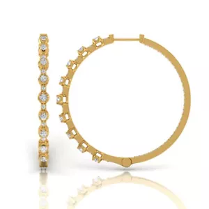 1.40 Ct Round Lab Grown CVD Diamond Hoop Earrings 14k Yellow Gold Easter Gift - Picture 1 of 6