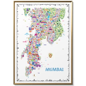 Mumbai Map Modern Poster Print Wall Art for Living Room Bedroom Office & Kitchen - Picture 1 of 11