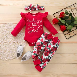 Neugeborenes Säugling Baby Mädchen Rose Outfits Strampler Tops Hose Stirnband Kleidung Set - Bild 1 von 10
